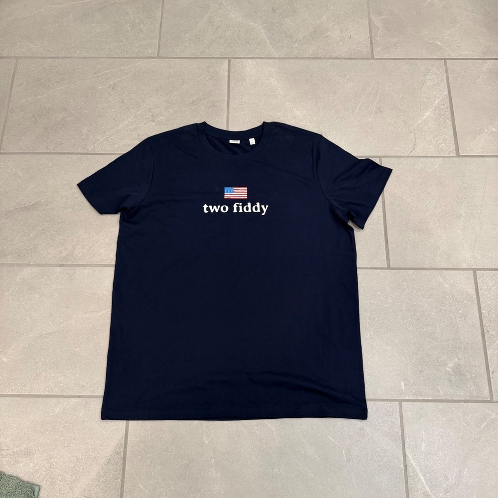 Stanley Stella Mens Two Fiddy American Flag Graphic T-Shirt Navy Blue XL